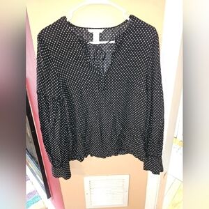 H&M Black White Polka Dot  Blouse Sz-10